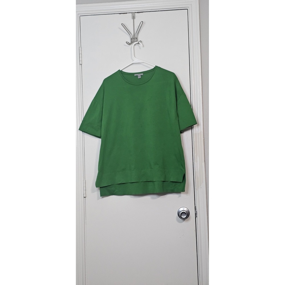 COS Green Cotton T-Shirt Women's Medium Minimalist Top High Low Chic Casual